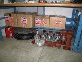 Casters and caster jacks waiting to be mounted